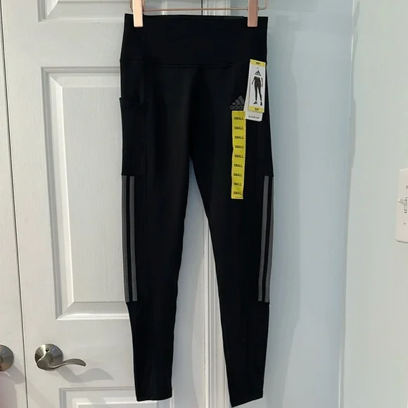 NWT Adidas Black Leggings with Gray Stripes - Picture 6 of 14